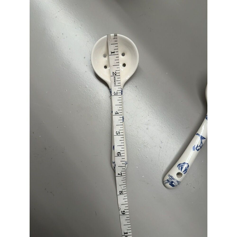 (2) Two Handmade Ceramic Slotted Rice 7” Rice Serving Spoons - Picture 3 of 6